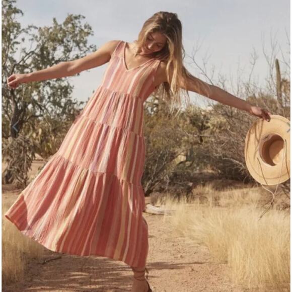 Marine Layer Womens Sleeveless Tiered Gauze Striped Boho Maxi Dress Size Medium - Picture 1 of 10